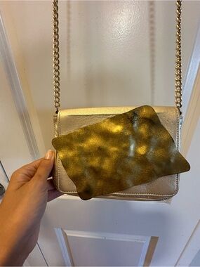 Dareen Hakim Le Beiruti Cream Leather Crossbody Bag w/ Brass Plaque